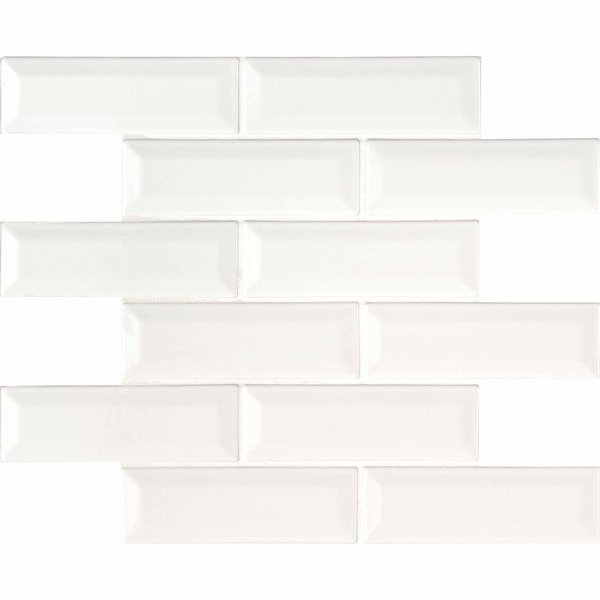 Msi Whisper White Beveled SAMPLE Ceramic Mesh-Mounted Mosaic Wall Tile ZOR-MD-0162-SAM